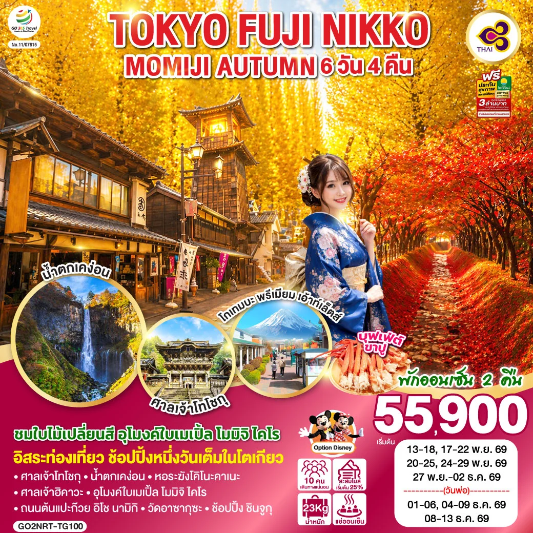 ทัวร์ญี่ปุ่น TOKYO FUJI NIKKO MOMIJI AUTUMN 6วัน 4คืน (TG)